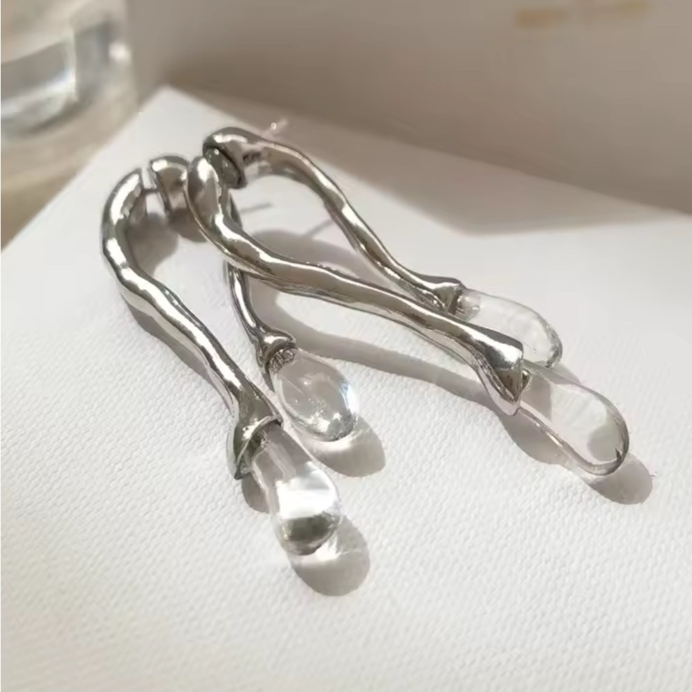 Earrings Unique Front Back Double Drop Clear Lucite Silver AP11